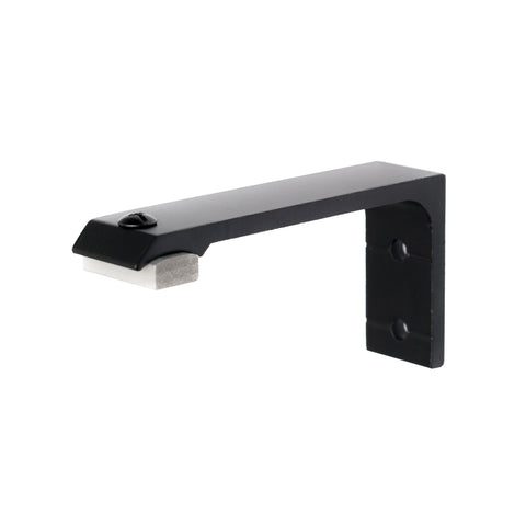A black metal bracket designed for use with window treatments, showing a solid pattern with no discernible branding or brand markings.